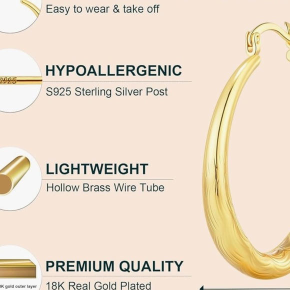 14 kt Gold plated sterling 925 Hoop Earrings 30 mm size nickel free - Picture 3 of 3